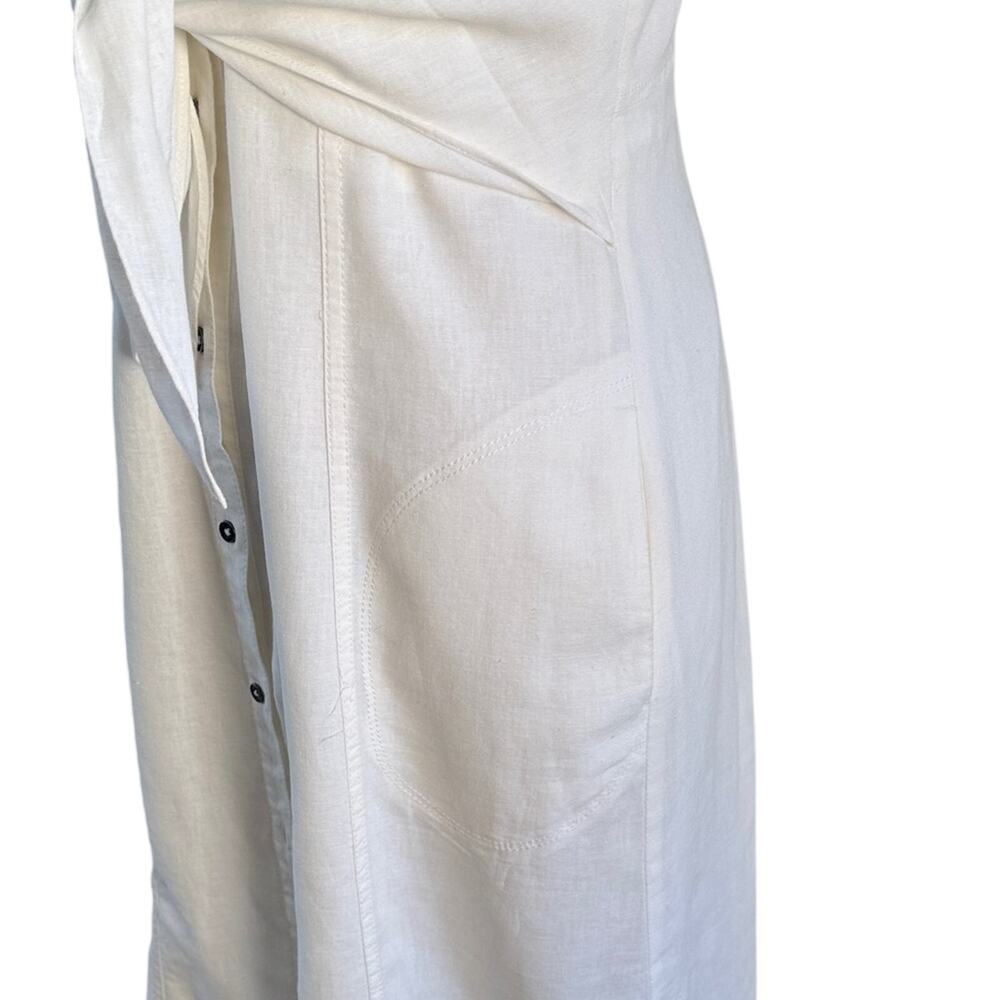 Anthro Maeve Linen Tie Front Shirt Dress White Size 0 Coastal Preppy Midi - Picture 5 of 11